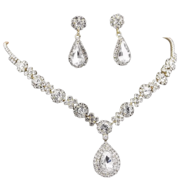 Bruids set Moretti zilverkleur ketting met oorbellen