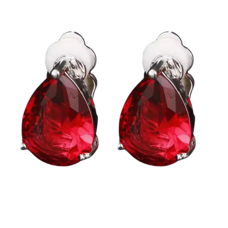 Clip oorbellen rood zilverkleur