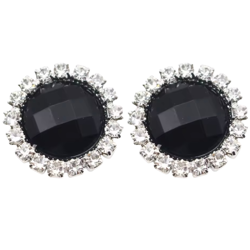 Clip oorbellen zwart strass zilverkleur 2 cm kunststof