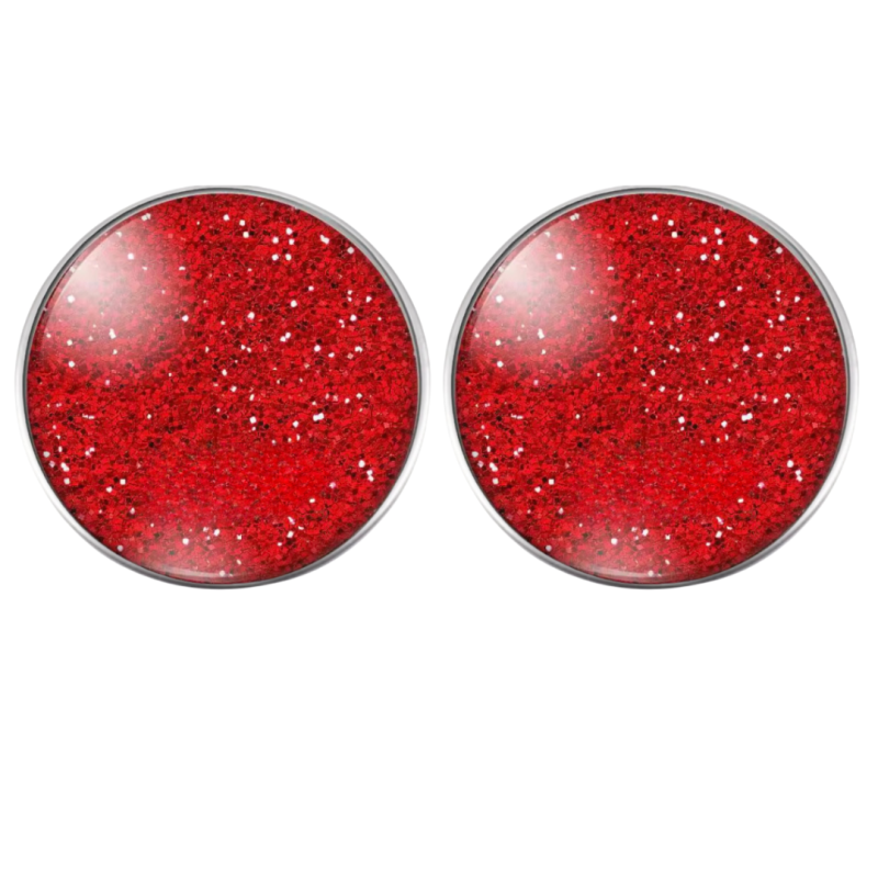 Clip oorbellen rood spikkel 2.5 cm zilverrand
