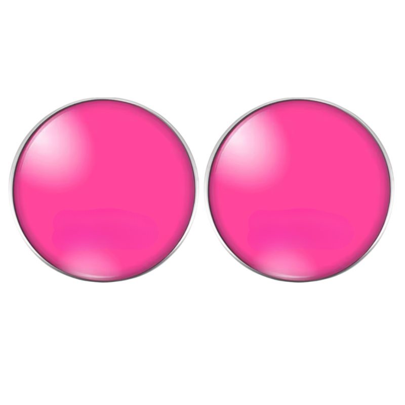 Clip oorbellen midden roze 2.5 cm zilverrand