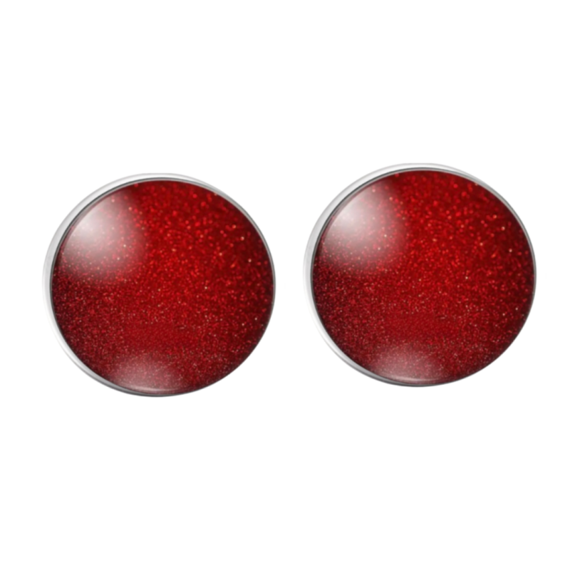 Clip oorbellen Diep rood 2 cm zilverrand