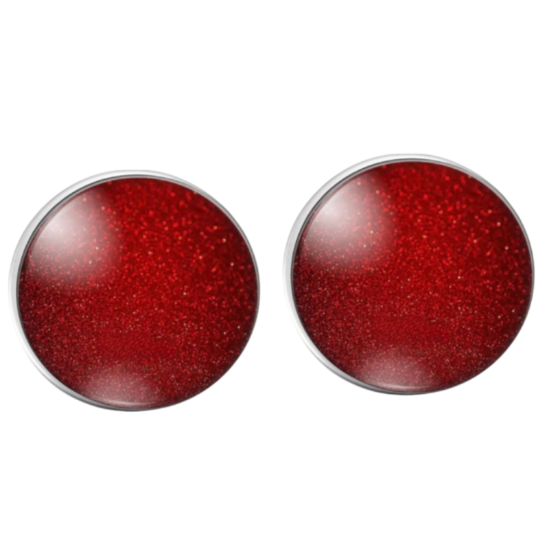 Clip oorbellen Diep rood 2.5 cm zilverrand