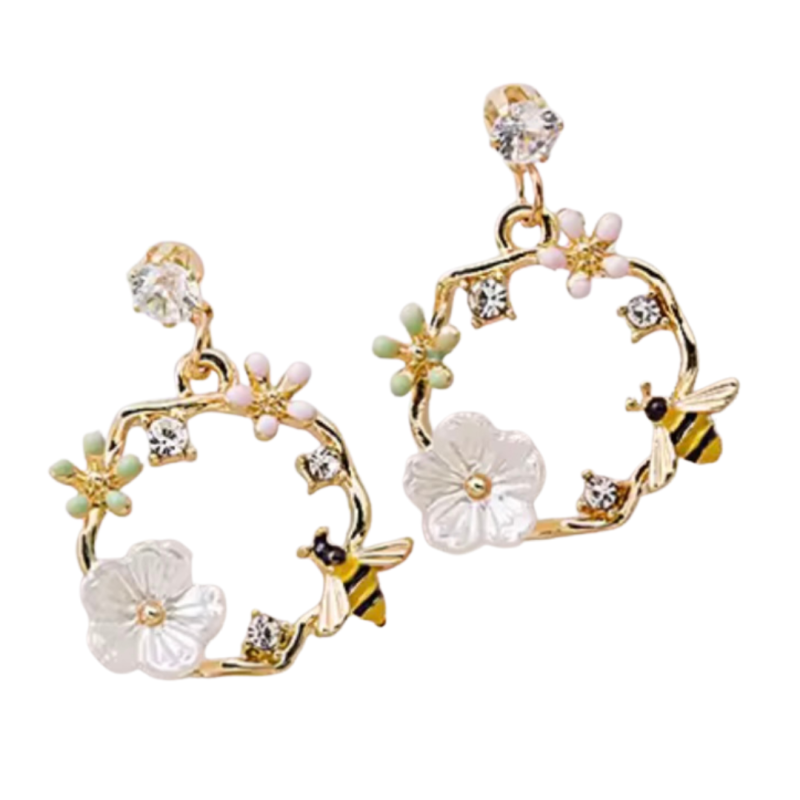 Oorbellen goudkleurig bijtje strass 3 cm Oorbellen goudkleurig bijtje strass 3 cm