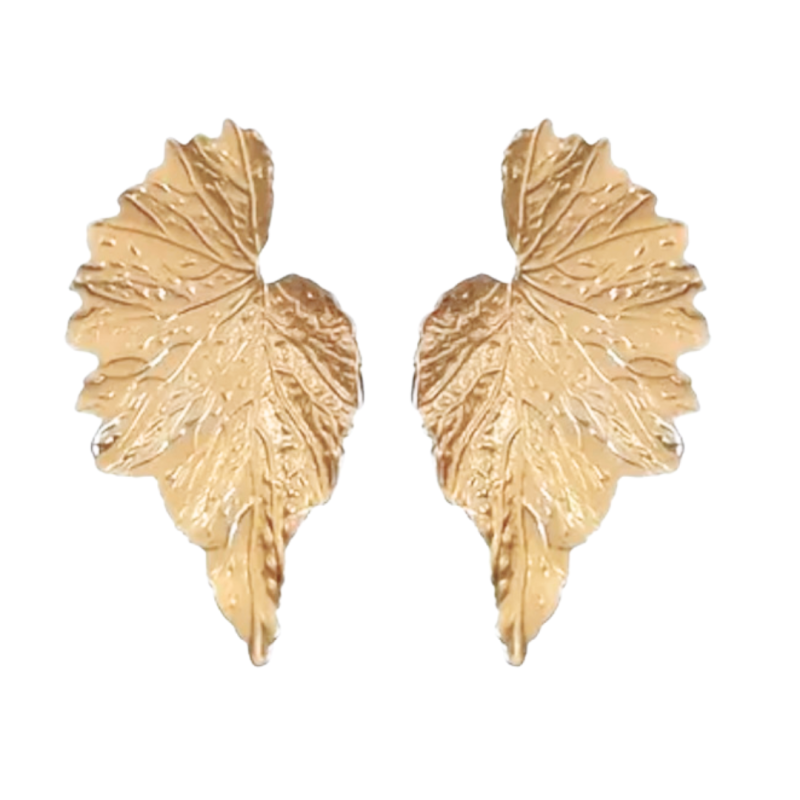 Oorbellen boomblad goudkleurig stekers 5 cm