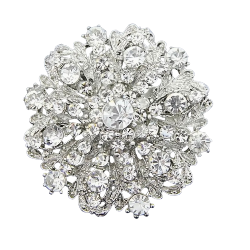 Broche zilverkleur bloem strass 5 cm