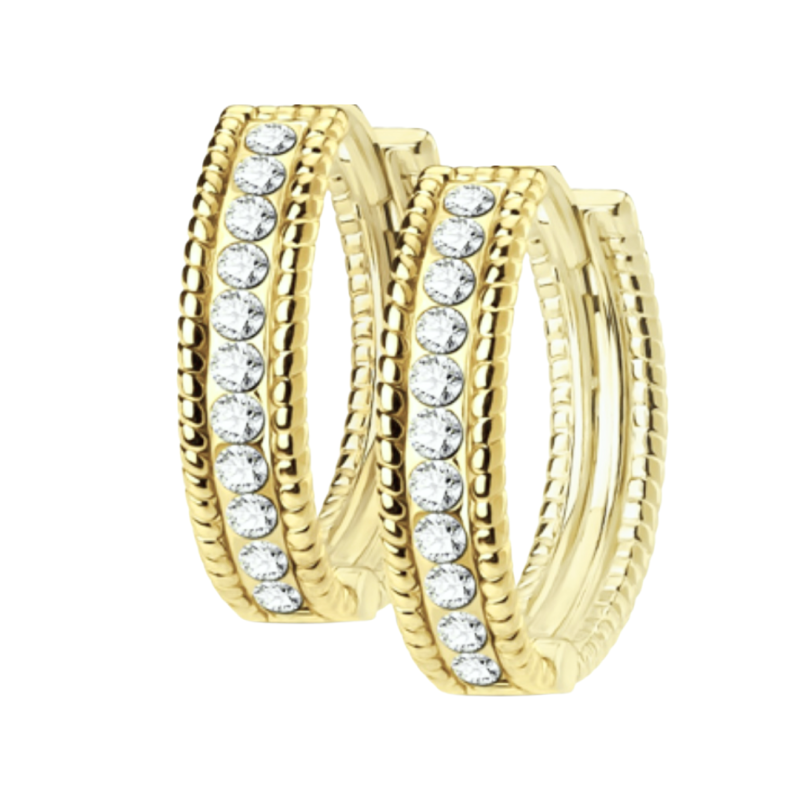 Klem oorringen goudkleurig granulaat zirkonia 2 cm Klem oorringen goudkleurig granulaat zirkonia 2 cm