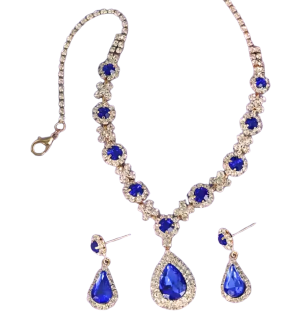 Bruidsset  Moretti  blauw goudkleurig strass