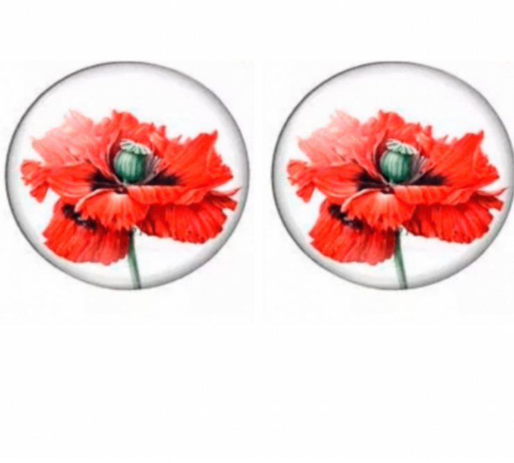 Clip oorbellen klaproos 2.5 cm zilverrand Clip oorbellen klaproos 2.5 cm zilverrand