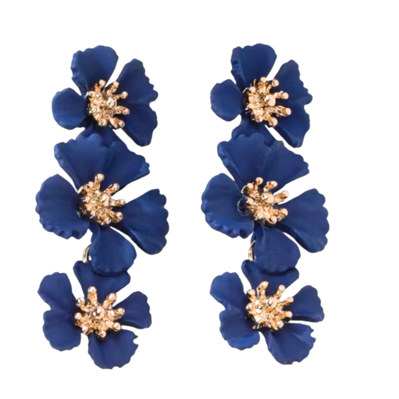 Oorbellen blauwe bloem goudkleur 6.5 cm Oorbellen blauwe bloem goudkleur 6.5 cm