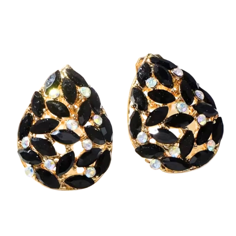 Clip oorbellen zwart goudkleur strass 2 cm Clip oorbellen zwart goudkleur strass 2 cm