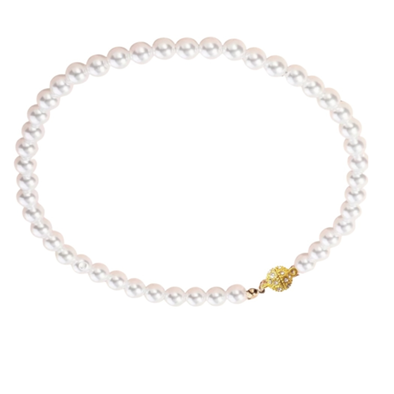 Magneet parel 8 mm ketting goudkleur strass  40 cm