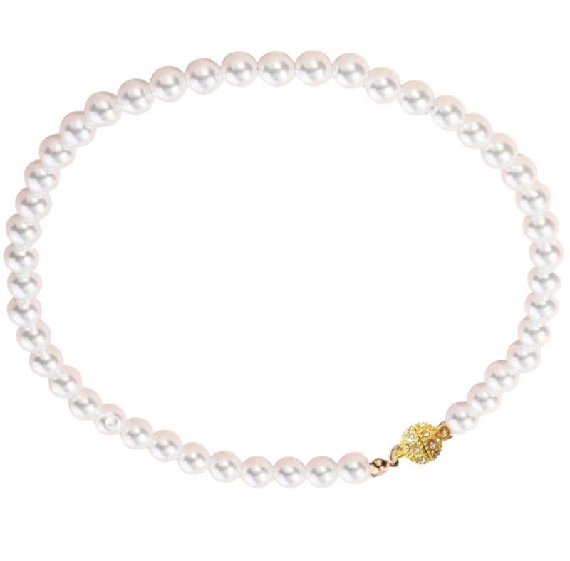 Magneet parel 8 mm ketting goudkleur strass  40 cm