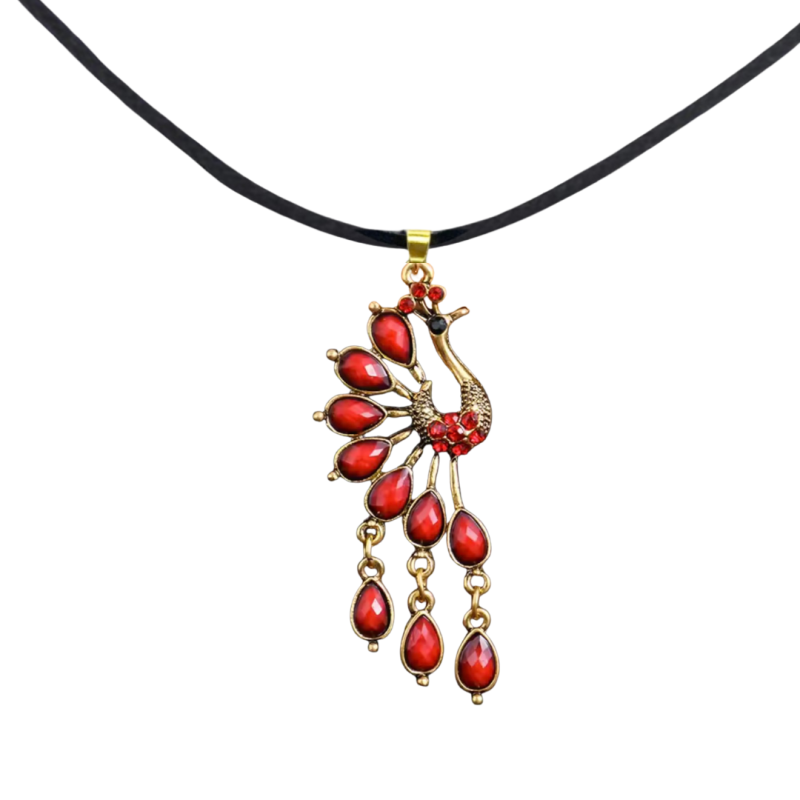 Ketting Pauw rood verstelbaar  goudkleurig 7 cm