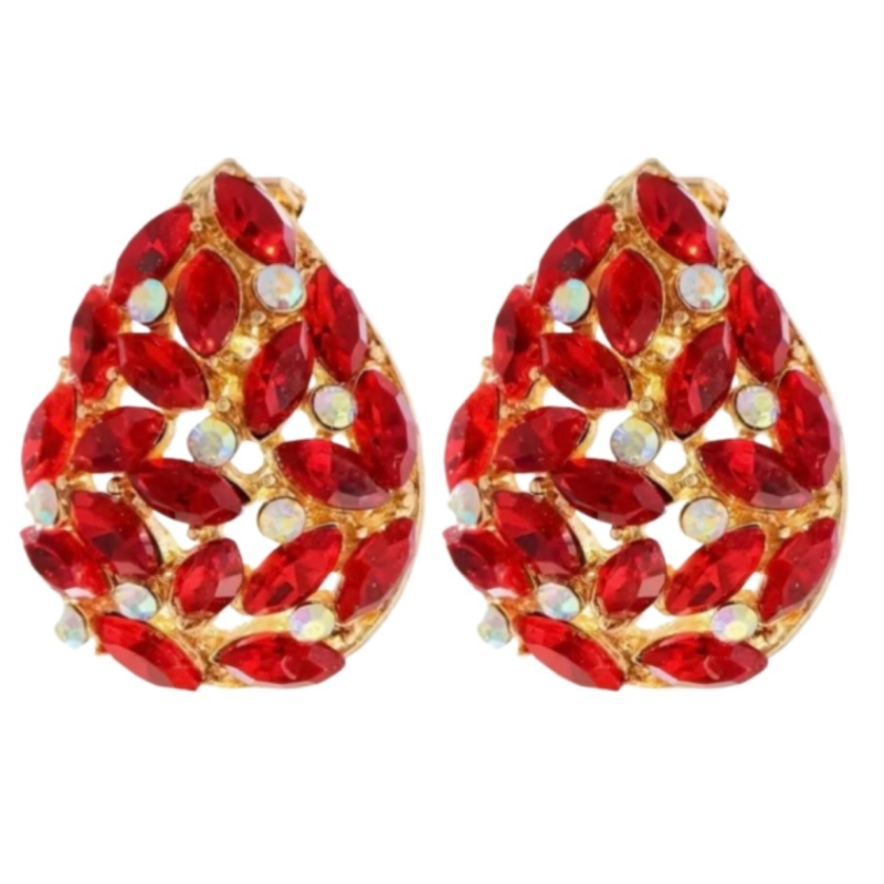 Clip oorbellen luxe Rood strass  druppel