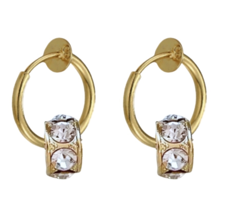 Klem oorringen goudkleurig luxe strass bead
