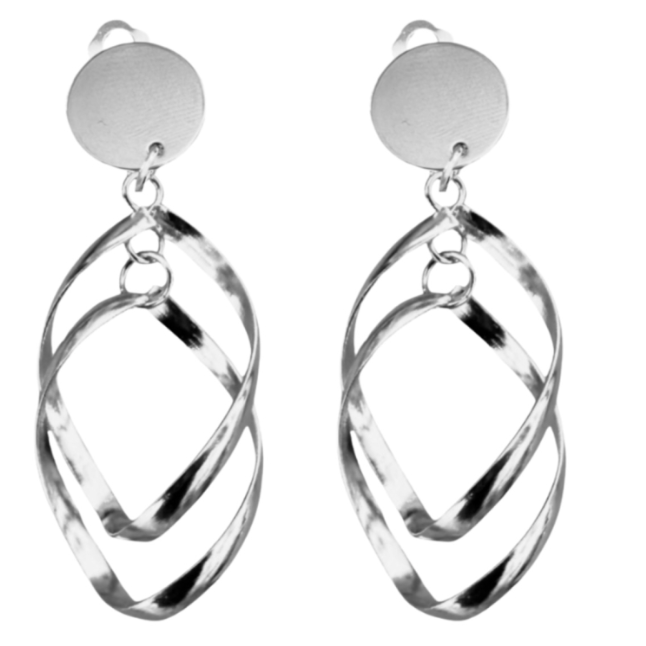 Clip oorbellen Nihala twist zilverkleur 4 cm