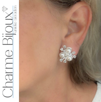 Clip oorbellen Lily-Rose budget  zilverkleur parel strass 2 cm