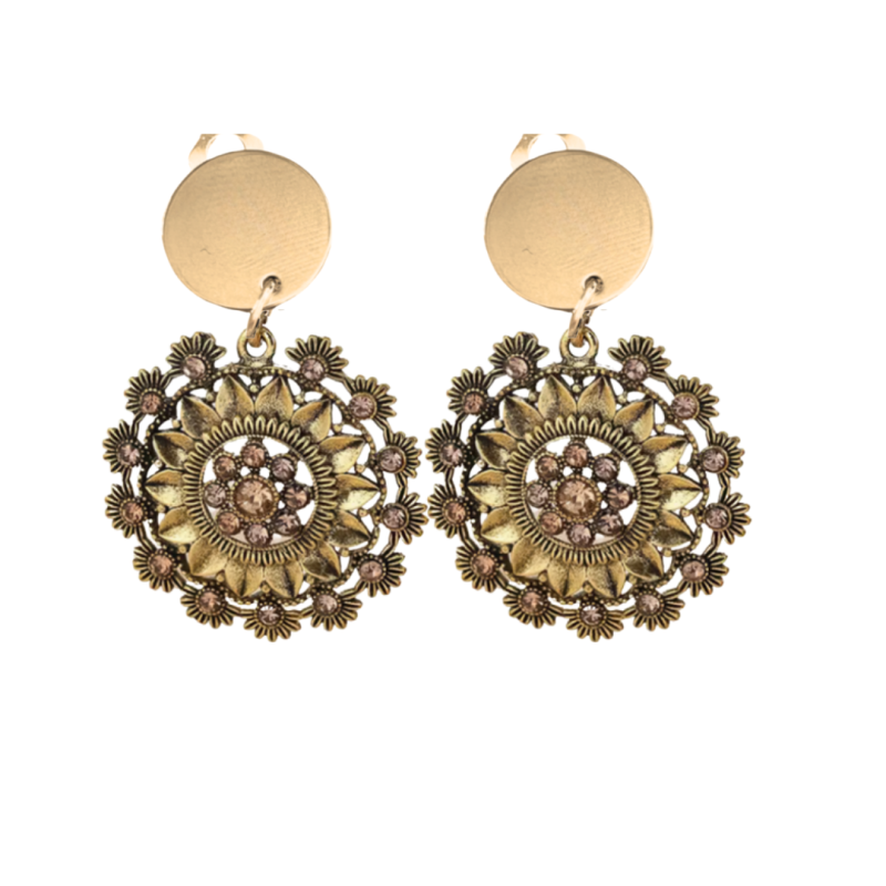 Clip oorbellen Mila- Mea goudbrons steentjes 4 cm