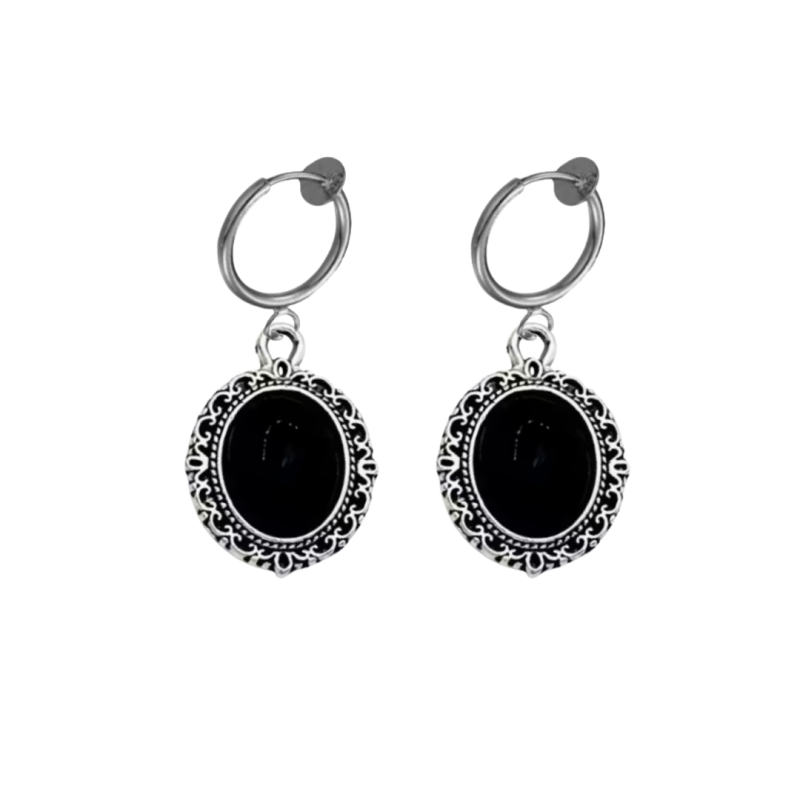 Klem oorbellen Darci zwart zilverkleur 3 cm