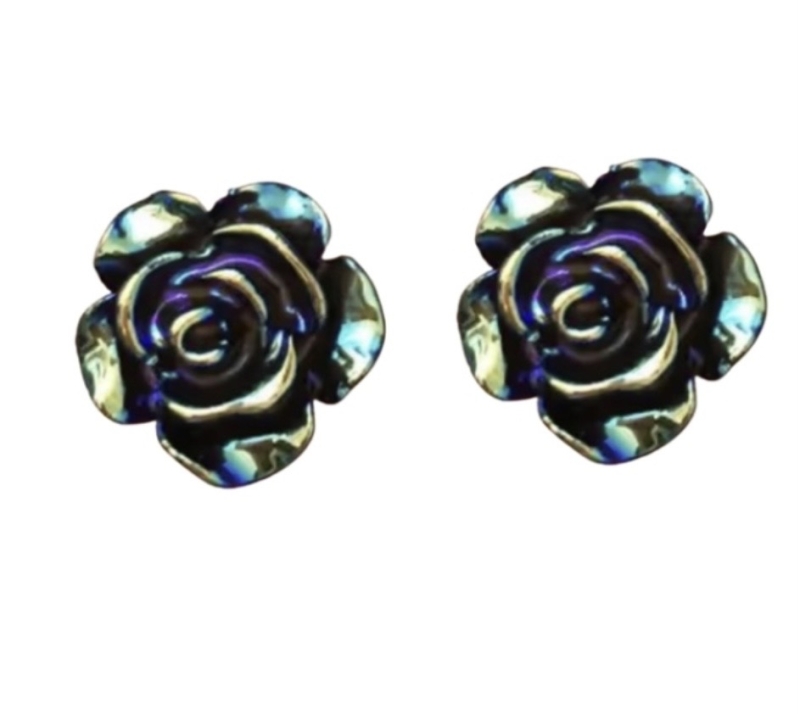 Vol kunststof clip oorbellen bloem olie blauw 2 cm Vol kunststof clip oorbellen bloem olie blauw 2 cm