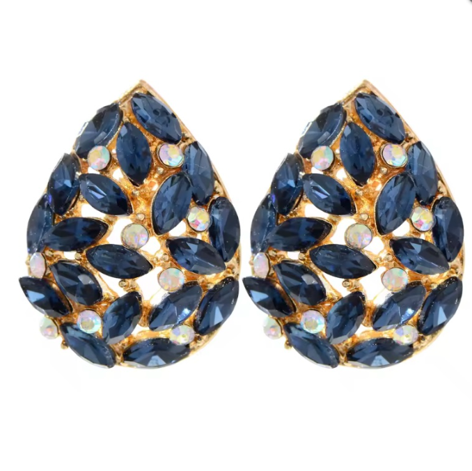 Clip oorbellen Luxe Blauw goudkleurig druppel