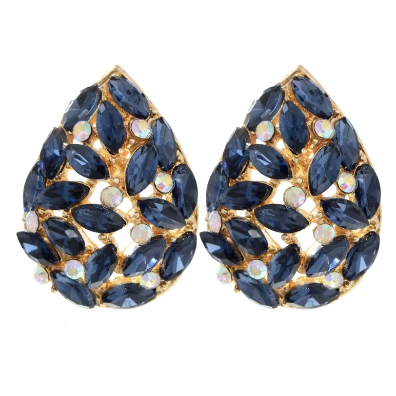 Clip oorbellen Blauw goudkleurig druppel