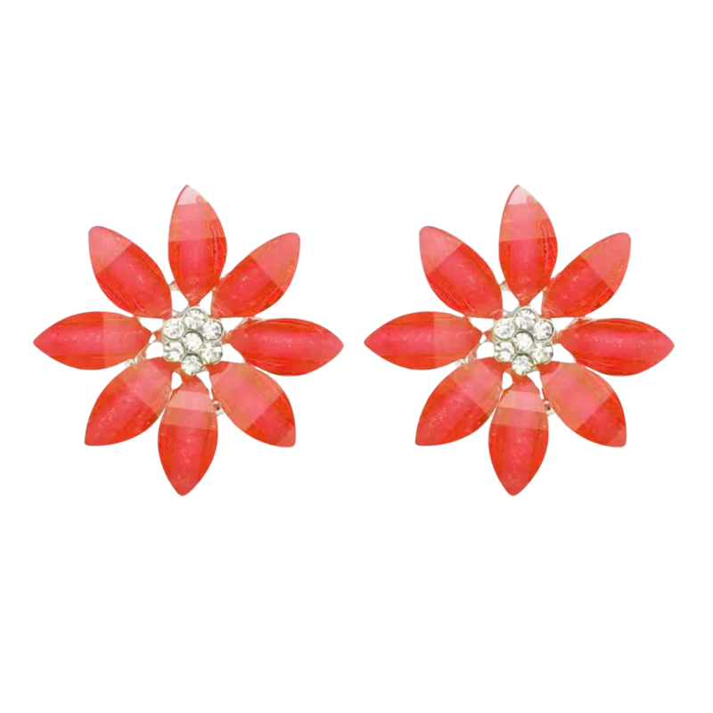 Clip oorbellen Rood  bloem Emma-Lou 2.5 cm