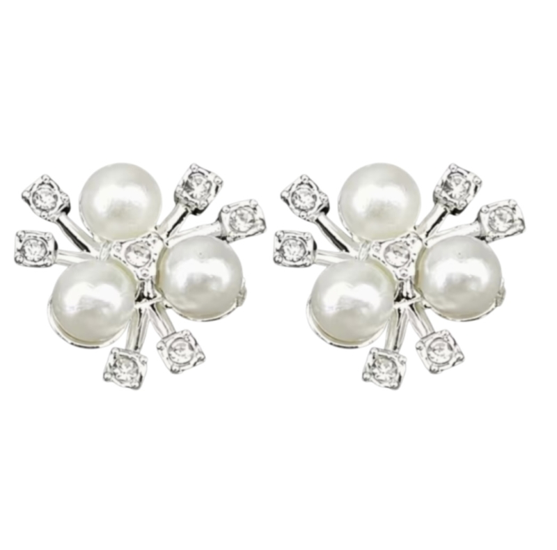 Clip oorbellen Lily-Rose parel zilverkleurig vol  kunststof 2 cm