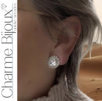 Magneet oorbellen Ovaal strass zilverkleur