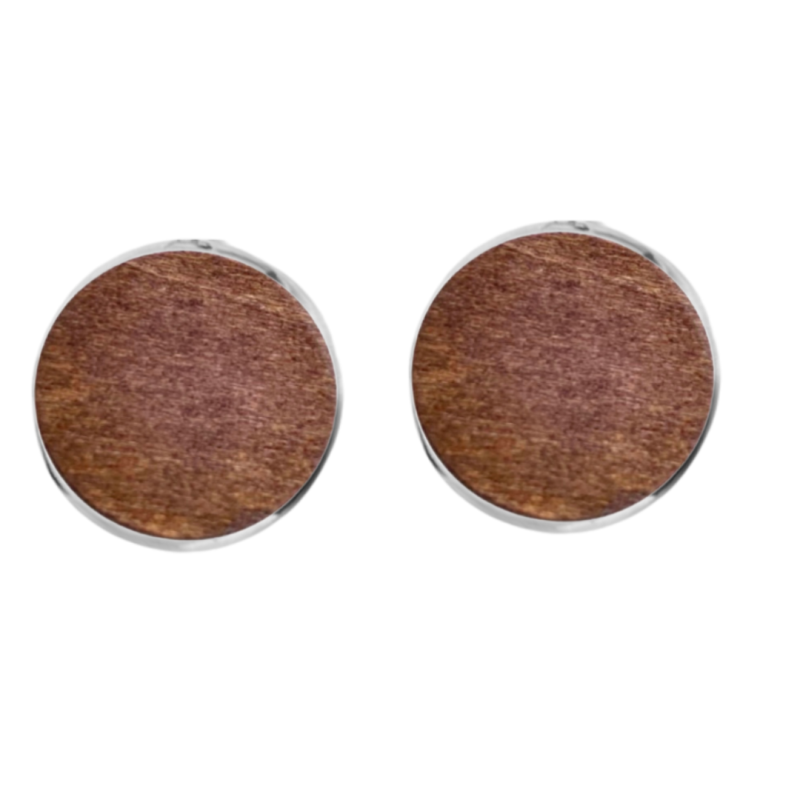 Clip oorbellen bruin hout met zilverrand 2 cm