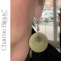 Zilveren oorbellen Olijf Bruin filigraan metaal 7 cm