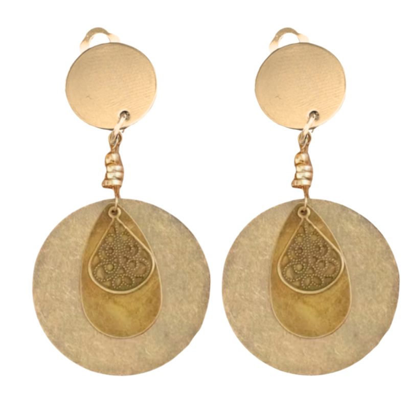 Clip oorbellen Olijf bruin filigraan metaal 7 cm