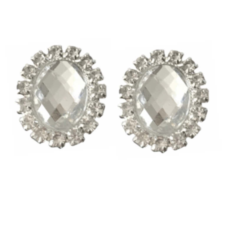 Clip oorbellen ovaal zilverkleur vol kunststof 2 cm