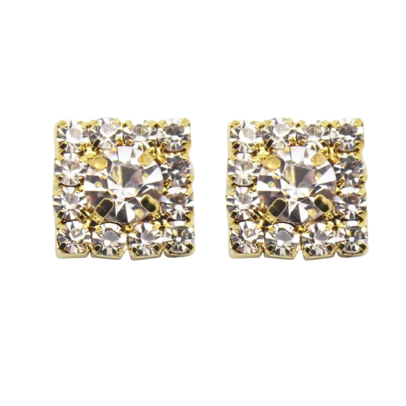 Magneet oorbellen Goudkleurig strass vierkant 1 cm