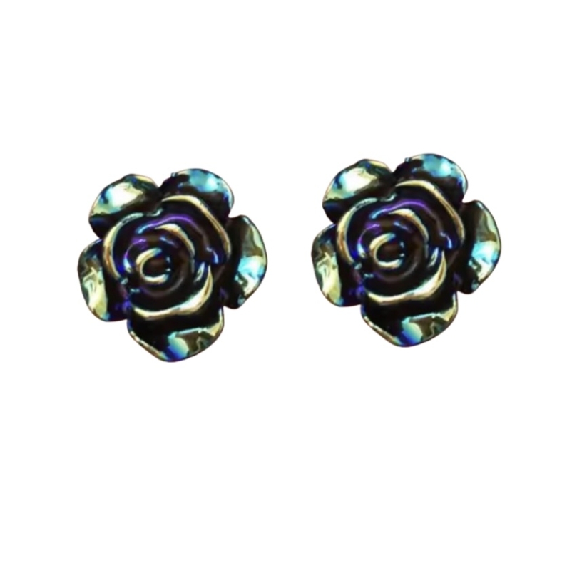Magneet oorbellen bloem olie blauw  9 mm