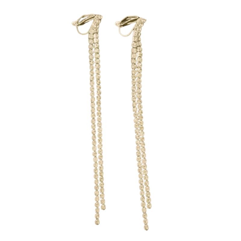 Klem oorbellen Strass goudkleur 9 cm