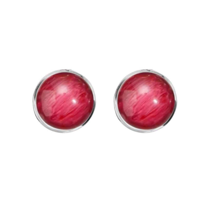 Magneet oorbellen Zanelli rood zilverrand 13.5 mm