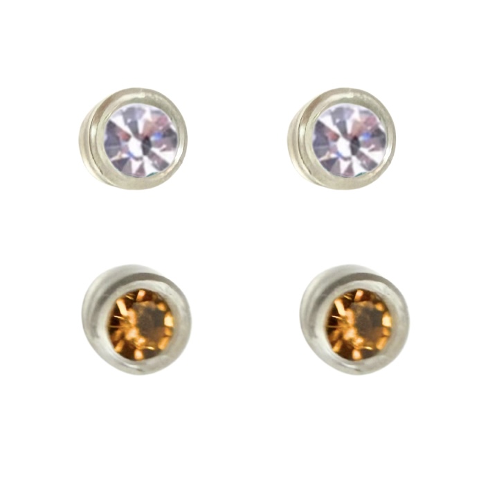 2 Paar oorbellen allergievrij Wit en Oranje 4 mm