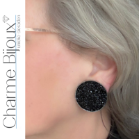 Clip oorbellen Lovata zwart zilverrand 3 cm