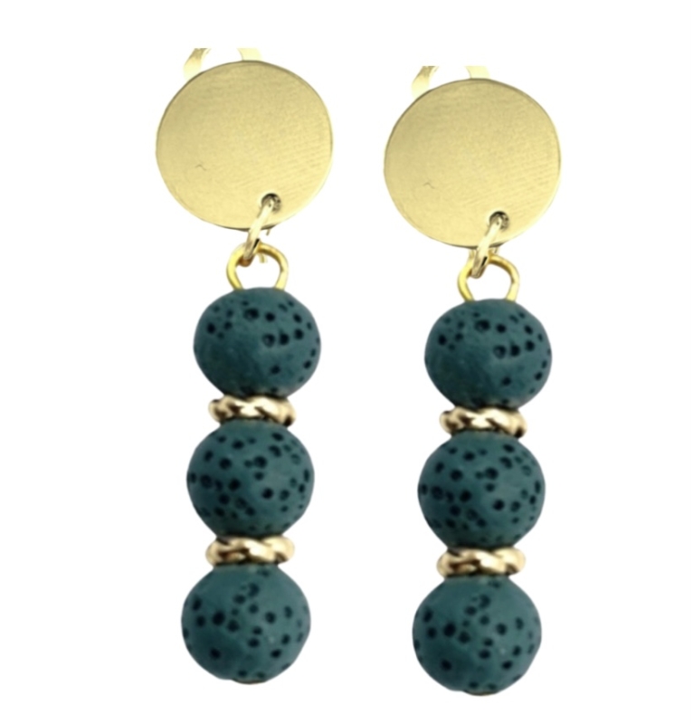 Clip oorbellen Ipek lavasteen Petrol goudkleurig  4.5 cm