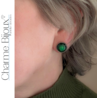 Magneet oorbellen Zanelli  Groen  zilverrand 13.5 mm