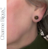 Magneet oorbelen Tijgeroog  10 mm zilverrand