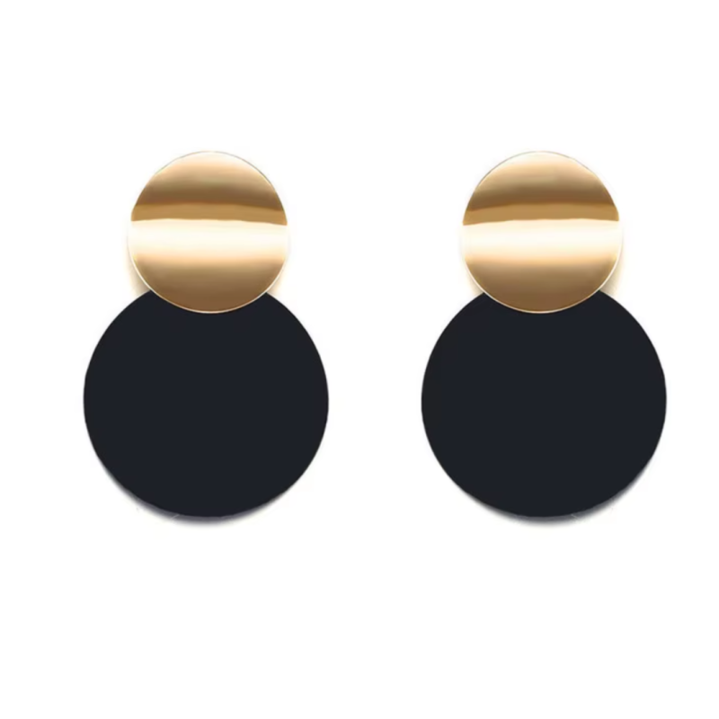 Klem oorbellen Merthe zwart goudkleurig 4cm