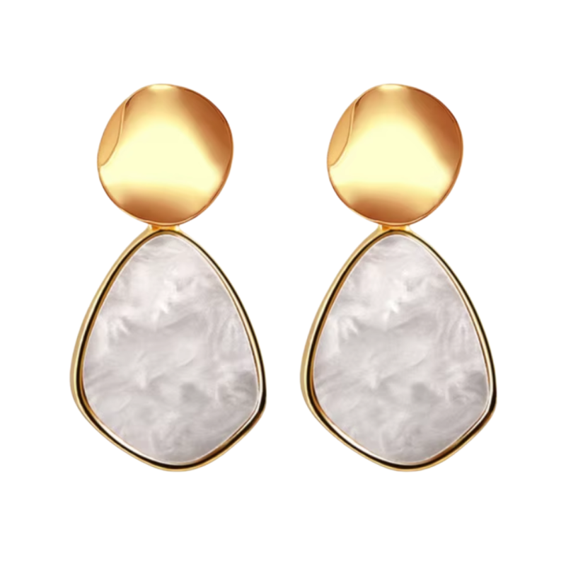 Oorbellen Vera goud, gemeleerd wit 4 cm