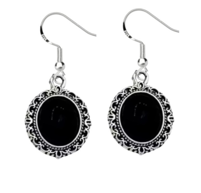 Zilveren oorbellen Darci zwart 3.5 cm