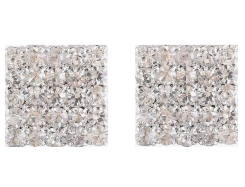 Magneet oorbellen strass vierkant zilverkleur 15 mm Magneet oorbellen strass vierkant zilverkleur 15 mm