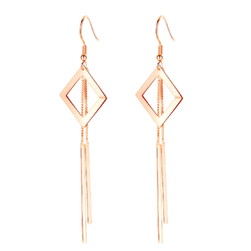 Oorbellen ruit en sliert rosegold 925 zilver Oorbellen ruit en sliert rosegold 925 zilver