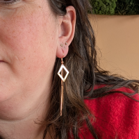 Oorbellen ruit en sliert rosegold  925 zilver