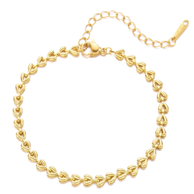 Armband RVS hart goudkleurig  17+5cm